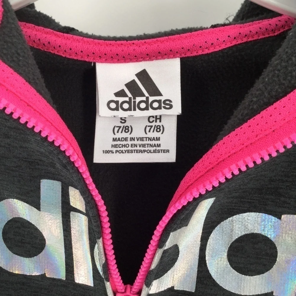 Adidas girls gray, pink &‎ black hoodie/thumb holes